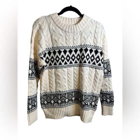 NWT Line & Dot Women’s Fair Isle Oversized Pullover Sweater Cream A Size XS - Picture 3 of 6